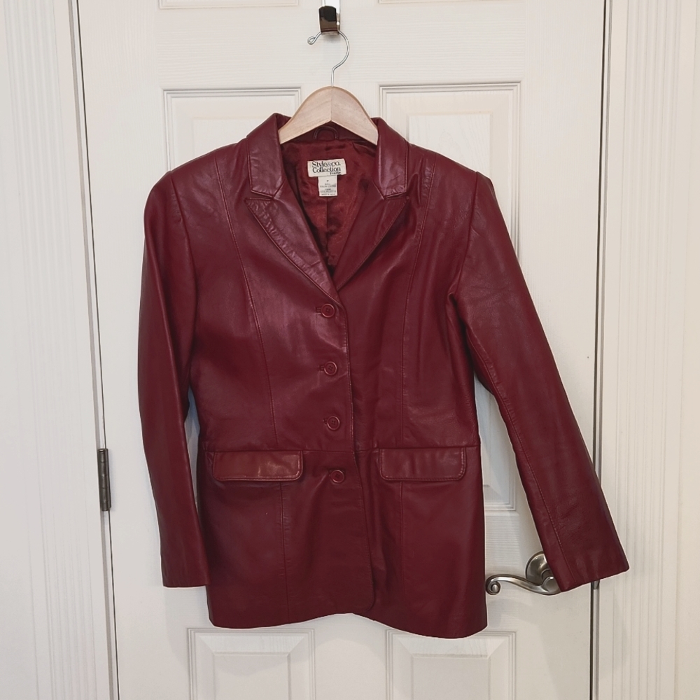 Style & Co Petite maroon leather jacket size M